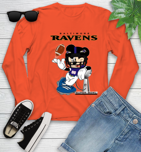 NFL Baltimore Ravens Mickey Mouse Disney Super Bowl Football T Shirt Youth Long Sleeve 4