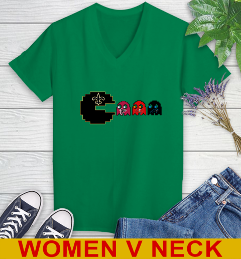 New Orleans Saints NFL Football Pac Man Champion Women's V-Neck T-Shirt 6