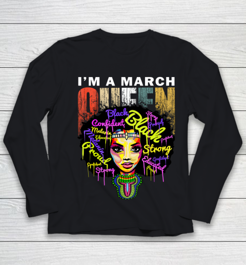 Womens March Birthday Queen Shirts for Women African Black Girl Youth Long Sleeve