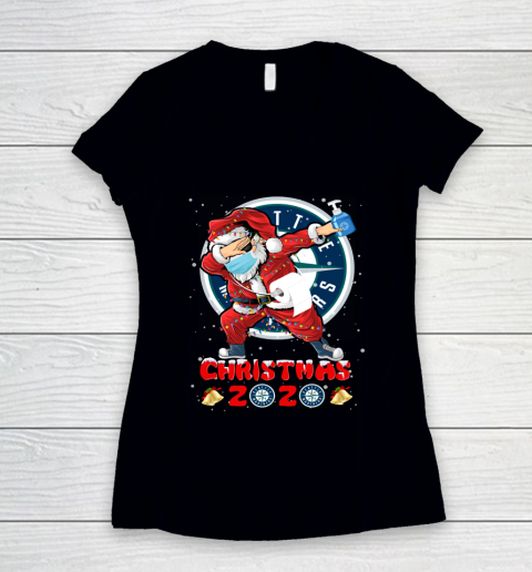 Seattle Mariners Funny Santa Claus Dabbing Christmas 2020 MLB Women's V-Neck T-Shirt