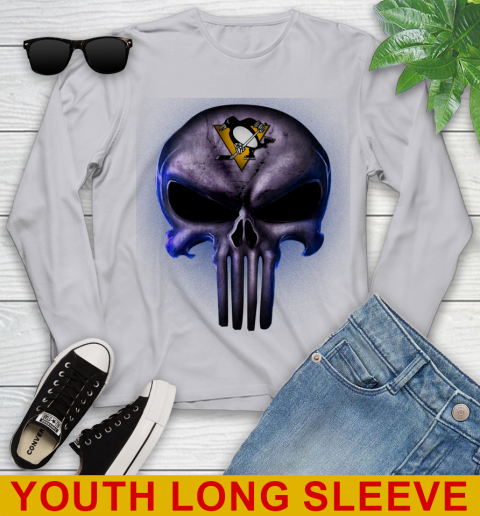 Pittsburgh Penguins NHL Hockey Punisher Skull Sports Youth Long Sleeve 5