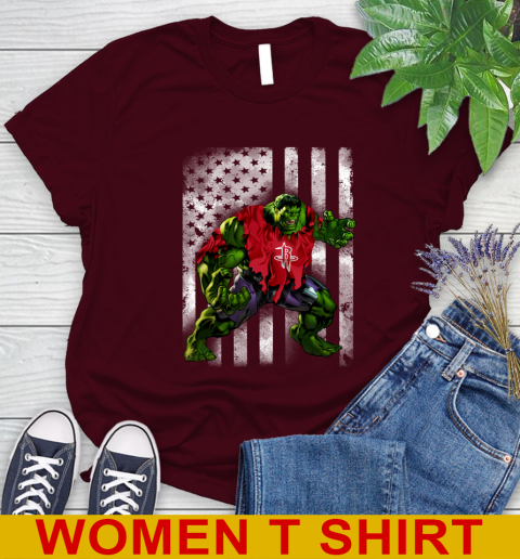 Houston Rockets Hulk Marvel Avengers NBA Basketball American Flag Women's T-Shirt 6