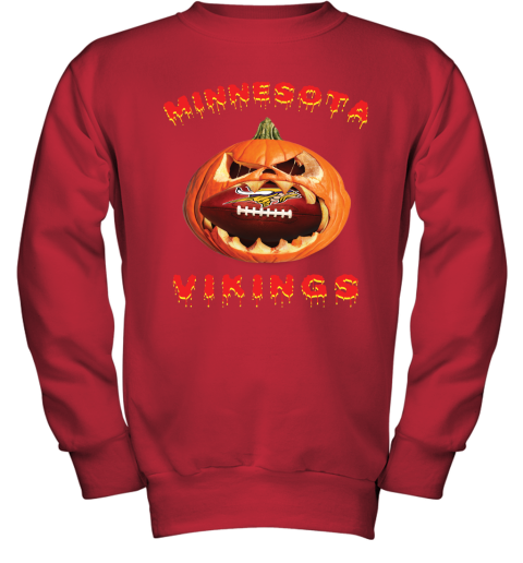 NFL Minnesota Vikings Halloween Pumpkin Football Sports n6yvO0A5XR8 youth sweatshirt 47 95 151514 front red