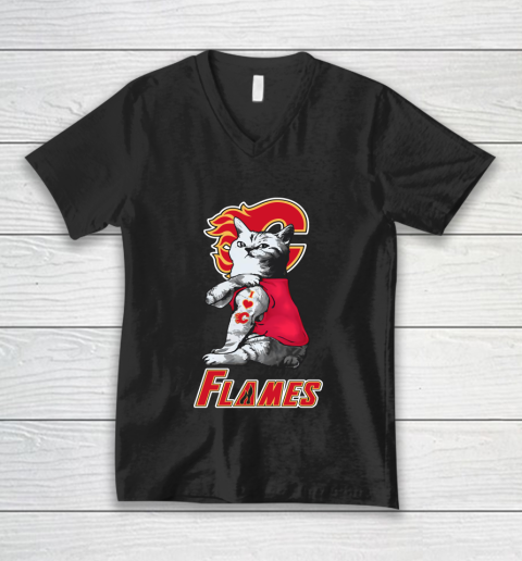 NHL My Cat Loves Calgary Flames Hockey V-Neck T-Shirt