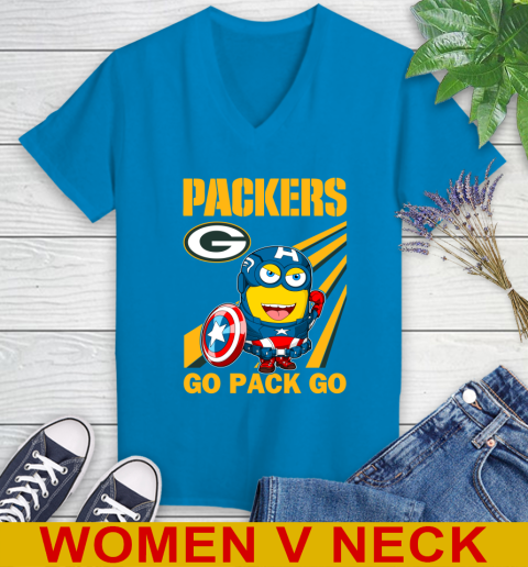 NFL Football Green Bay Packers Captain America Marvel Avengers Minion Shirt Women's V-Neck T-Shirt 7