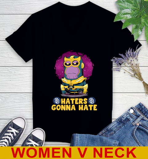 MLB Baseball San Diego Padres Haters Gonna Hate Thanos Minion Marvel Shirt Women's V-Neck T-Shirt 3 MLB Baseball San Diego Padres Haters Gonna Hate Thanos Minion Marvel Shirt Women's V-Neck T-Shirt - Image 3