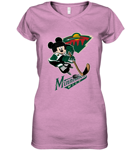 NHL Minnesota Wild Mickey Mouse Disney Hockey T Shirt MA14lEZy3Oz women v neck t shirt 39 95 151514 front heather radiant orchid