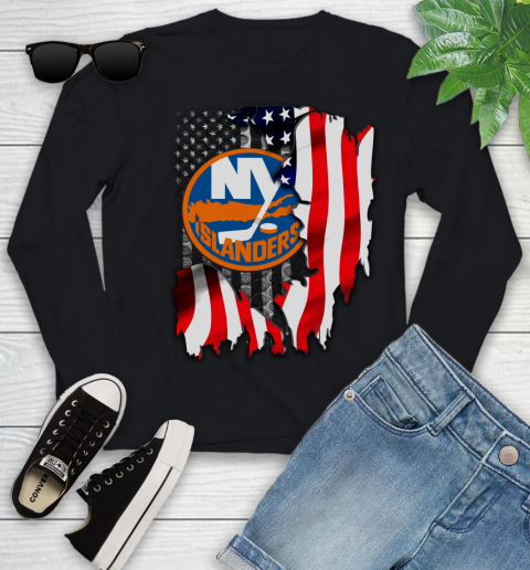 New York Islanders NHL Hockey American Flag Youth Long Sleeve