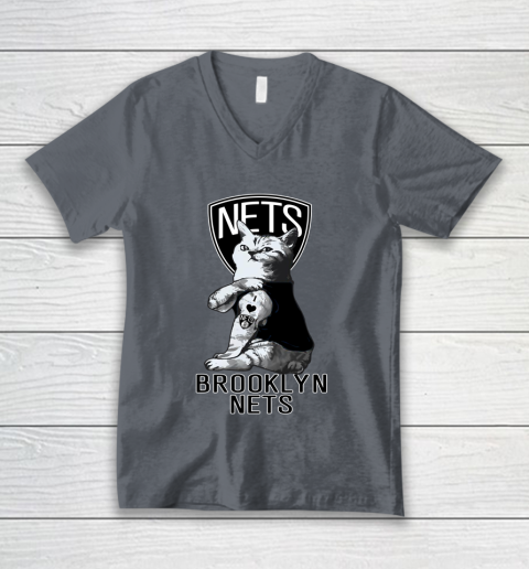 NBA Basketball My Cat Loves Brooklyn Nets V-Neck T-Shirt 4