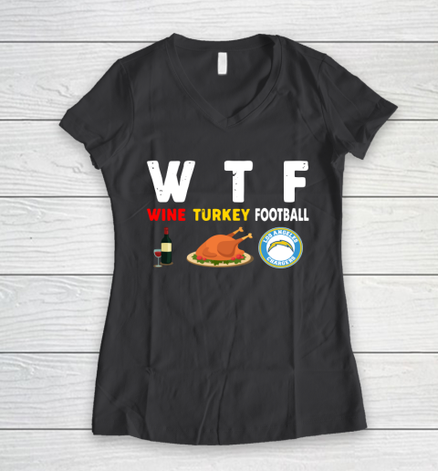 Los Angeles Chargers Giving Day WTF Wine Turkey Football NFL Women's V-Neck T-Shirt 6