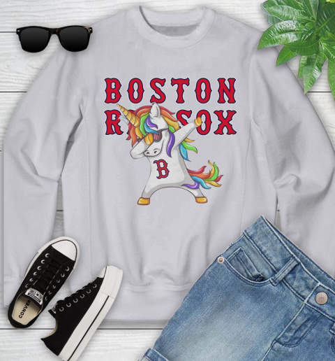 Boston Red Sox MLB Baseball Funny Unicorn Dabbing Sports Youth Sweatshirt 4