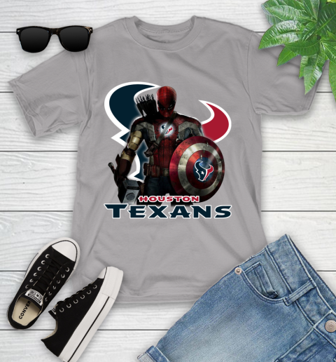 NFL Captain America Thor Spider Man Hawkeye Avengers Endgame Football Houston Texans Youth T-Shirt 4