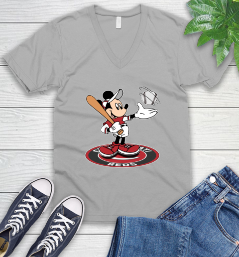 MLB Baseball Cincinnati Reds Cheerful Mickey Disney Shirt V-Neck T-Shirt 4