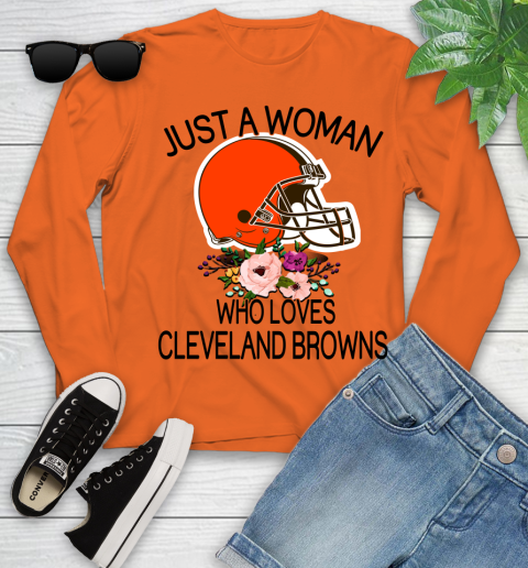 NFL Just A Woman Who Loves Cleveland Browns Football Sports Youth Long Sleeve 2
