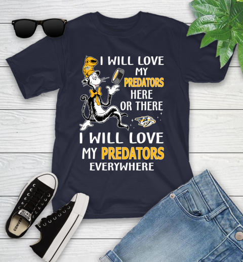 NHL Hockey Nashville Predators I Will Love My Predators Everywhere Dr Seuss Shirt Youth T-Shirt 2