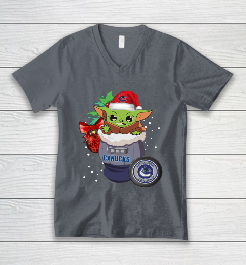 Vancouver Canucks Christmas Baby Yoda Star Wars Funny Happy NHL V-Neck T-Shirt 5
