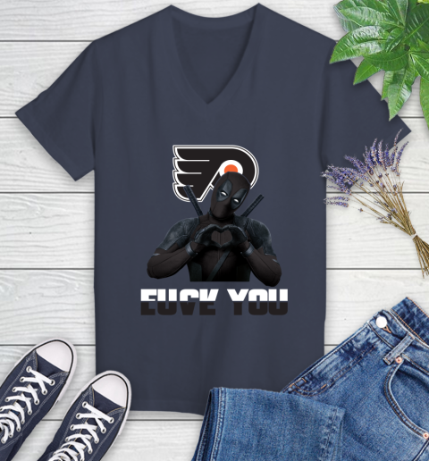 NHL Philadelphia Flyers Deadpool Love You Fuck You Hockey Sports Women's V-Neck T-Shirt 12