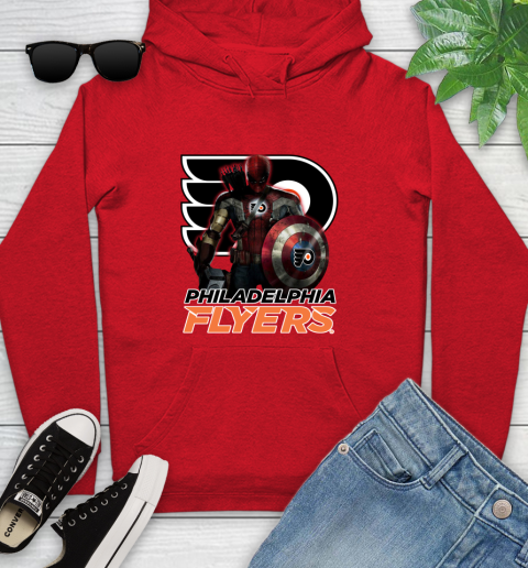 NHL Captain America Thor Spider Man Hawkeye Avengers Endgame Hockey Philadelphia Flyers Youth Hoodie 11