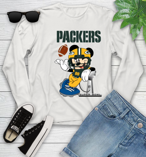 NFL Green Bay Packers Mickey Mouse Disney Super Bowl Football T Shirt Youth Long Sleeve 12
