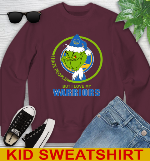 Golden State Warriors NBA Christmas Grinch I Hate People But I Love My Favorite Basketball Team Youth Sweatshirt 5