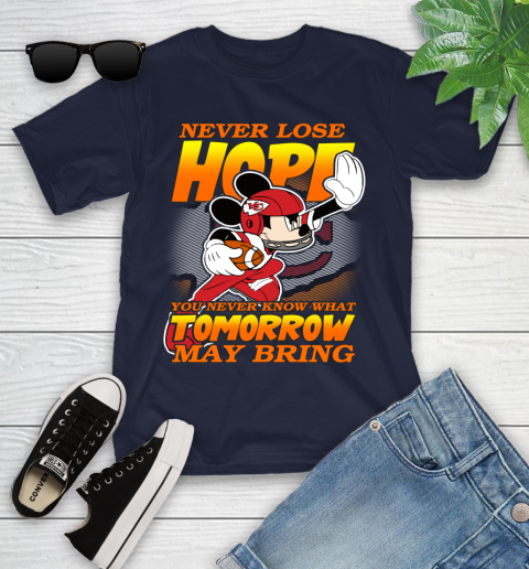Kansas City Chiefs NFL Football Mickey Disney Never Lose Hope Youth T-Shirt 2
