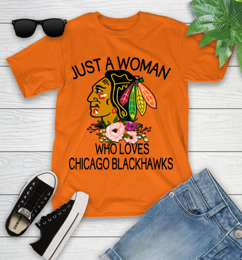 NHL Just A Woman Who Loves Chicago Blackhawks Hockey Sports Youth T-Shirt 4