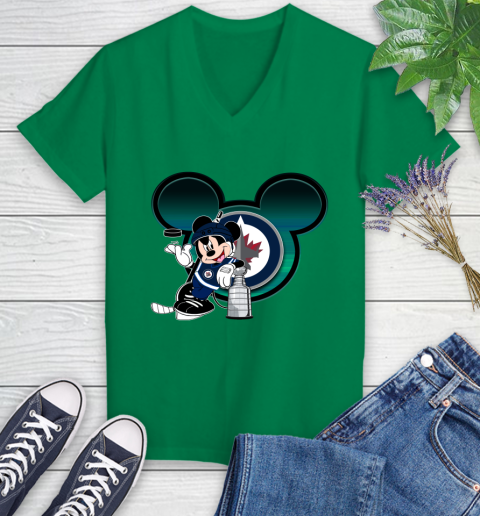 NHL Winnipeg Jets Stanley Cup Mickey Mouse Disney Hockey T Shirt Women's V-Neck T-Shirt 5