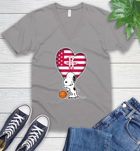 Houston Rockets NBA Basketball The Peanuts Movie Adorable Snoopy V-Neck T-Shirt 4