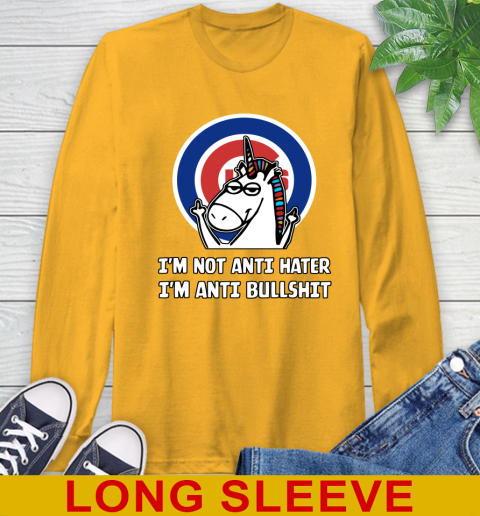 Chicago Cubs MLB Baseball Unicorn I'm Not Anti Hater I'm Anti Bullshit Long Sleeve T-Shirt 3