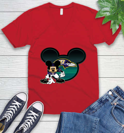 NFL Baltimore Ravens Mickey Mouse Disney Football T Shirt V-Neck T-Shirt 7