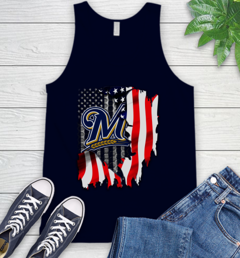Milwaukee Brewers MLB Baseball American Flag Tank Top 2