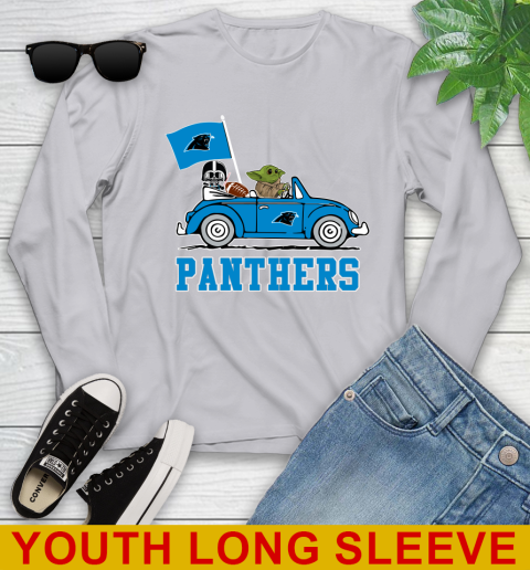 NFL Football Carolina Panthers Darth Vader Baby Yoda Driving Star Wars Shirt Youth Long Sleeve 6