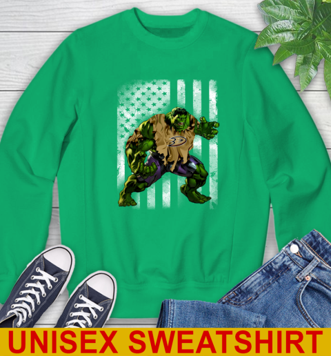 Anaheim Ducks Hulk Marvel Avengers NHL Hockey American Flag Sweatshirt 8