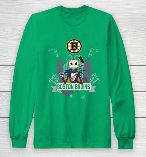 NHL Boston Bruins Hockey Jack Skellington Halloween Long Sleeve T-Shirt 4