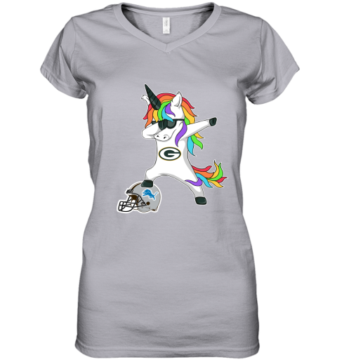 Football Dabbing Unicorn Steps On Helmet Green Bay Packers Women's V-Neck T-Shirt