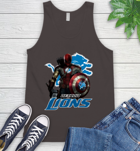 NFL Captain America Thor Spider Man Hawkeye Avengers Endgame Football Detroit Lions Tank Top 7