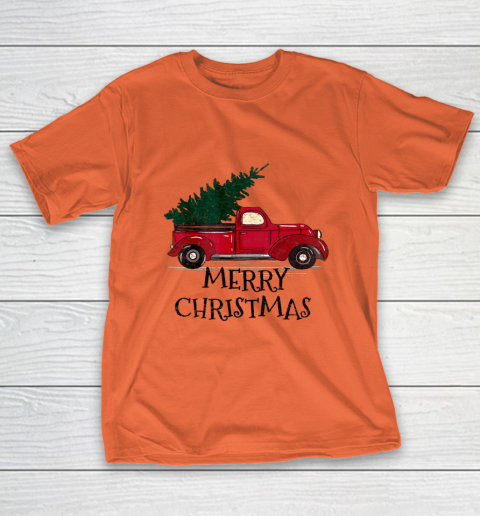 Vintage Red Truck With Merry Christmas Tree T-Shirt 3