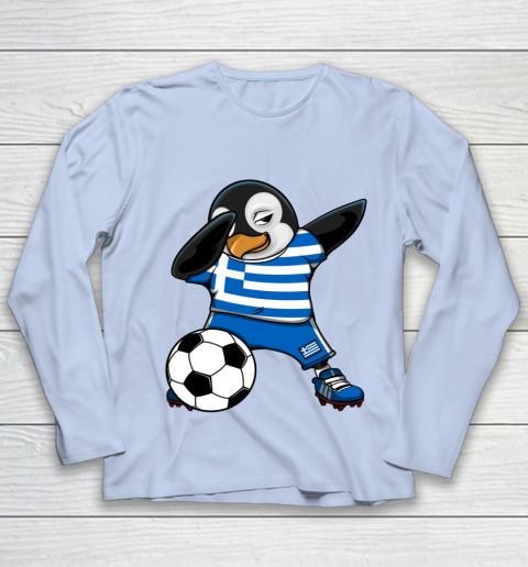 Dabbing Penguin Greece Soccer Fans Jersey Football Lovers Youth Long Sleeve 5