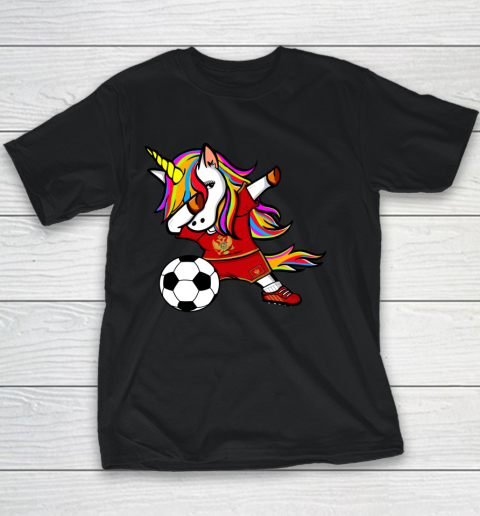 Dabbing Unicorn Montenegro Football Montenegrin Flag Soccer Youth T-Shirt