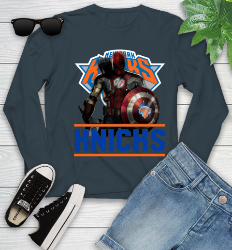New York Knicks NBA Basketball Captain America Thor Spider Man Hawkeye Avengers Youth Long Sleeve 8