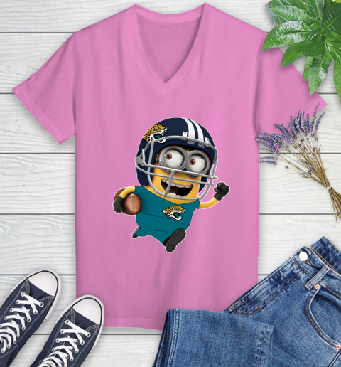 NFL Jacksonville Jaguars Minions Disney Football Sports Women's V-Neck T-Shirt 14