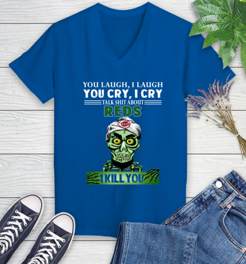 MLB Talk Shit About Cincinnati Reds I Kill You Achmed The Dead Terrorist Jeffrey Dunham Women's V-Neck T-Shirt 10