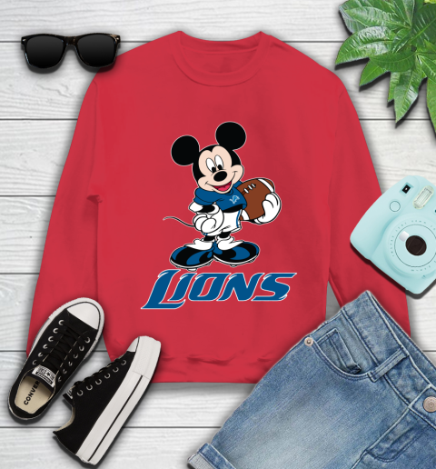 NFL Football Detroit Lions Cheerful Mickey Mouse Shirt Youth Sweatshirt 8