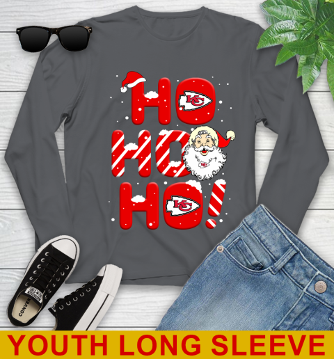 Kansas City Chiefs NFL Football Ho Ho Ho Santa Claus Merry Christmas Shirt Youth Long Sleeve 9