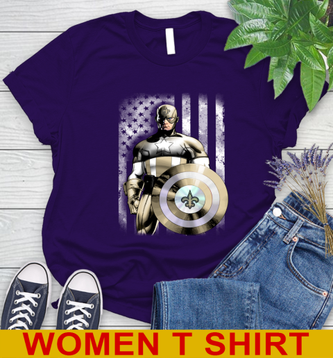 New Orleans Saints NFL Football Captain America Marvel Avengers American Flag Shirt Women's T-Shirt 4