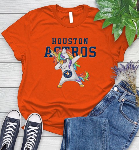 Houston Astros MLB Baseball Funny Unicorn Dabbing Sports Women's T-Shirt 4