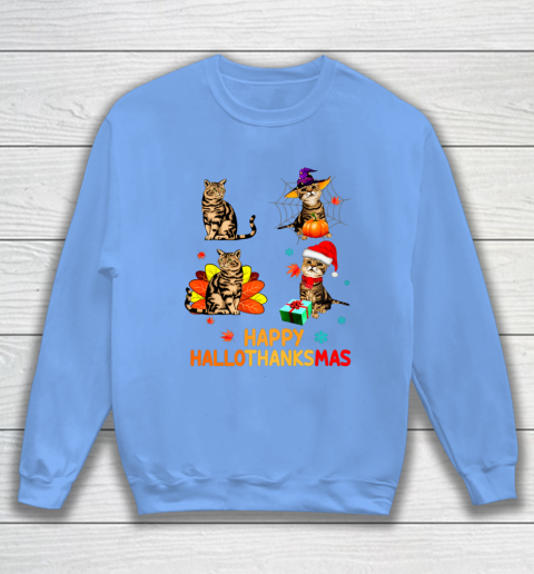 Cat Halloween Thanksgiving Christmas Happy Hallothanksmas Sweatshirt 8