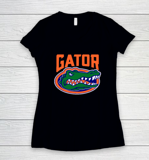 Retro We Won't Back Down Blue And Orange Gator Women's V-Neck T-Shirt