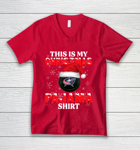 Columbus Blue Jackets This Is My Christmas Pajama Shirt NHL V-Neck T-Shirt 6
