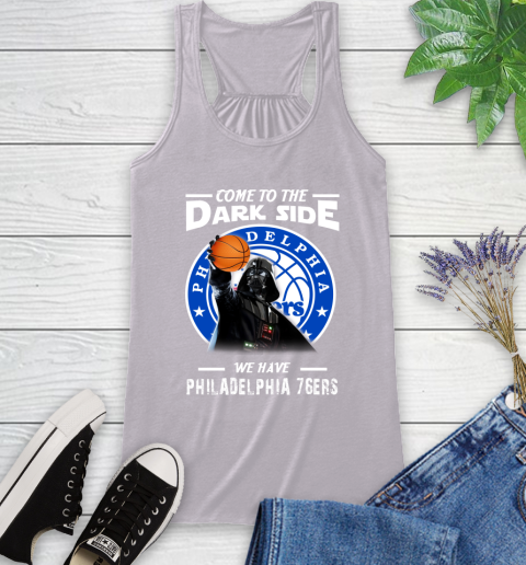NBA Come To The Dark Side We Have Philadelphia 76ers Star Wars Darth Vader Basketball Racerback Tank 4